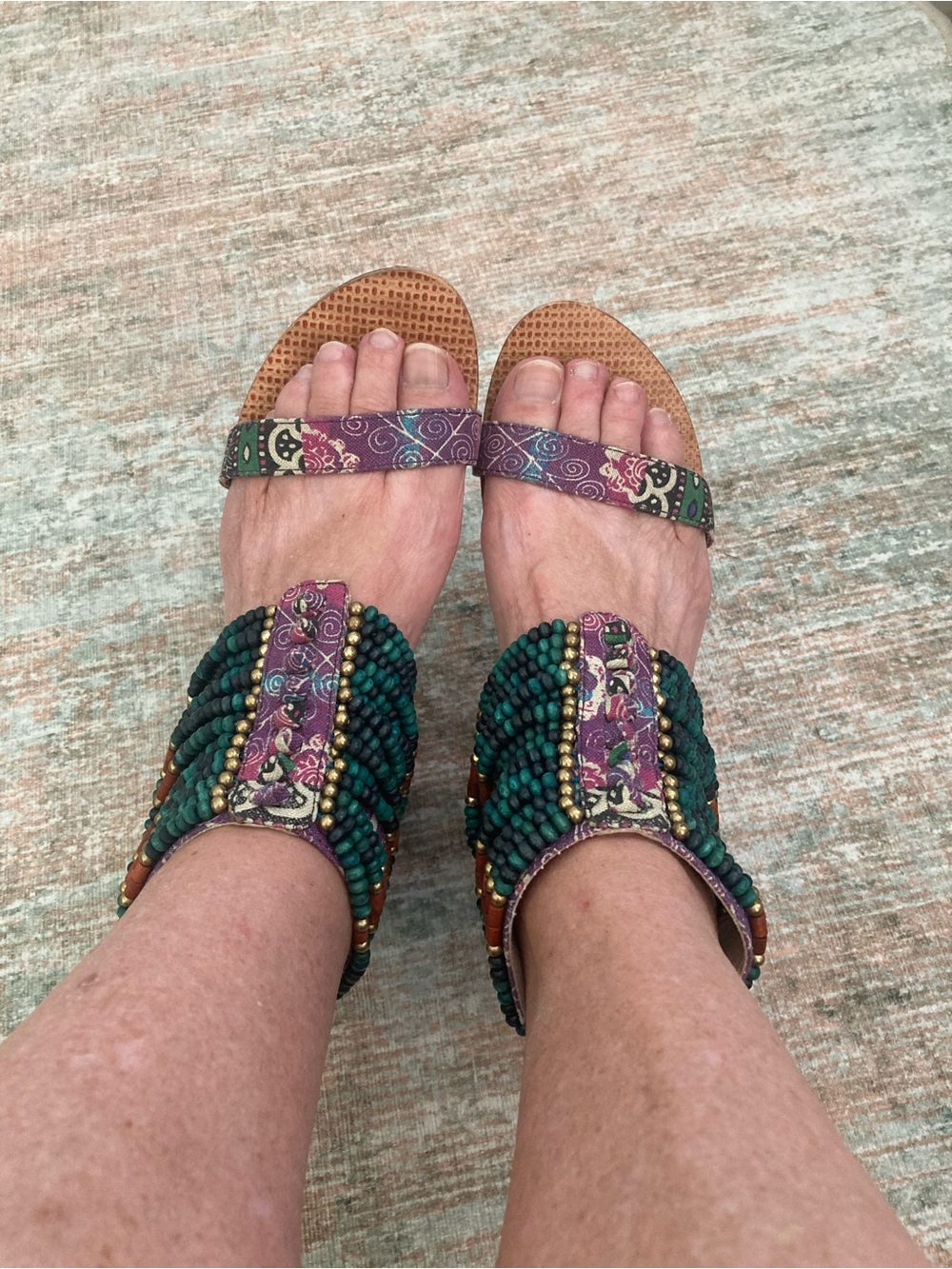 REPORT Valdez Boho Beaded Teal and Purple Women's Sandals Size 5.5 M